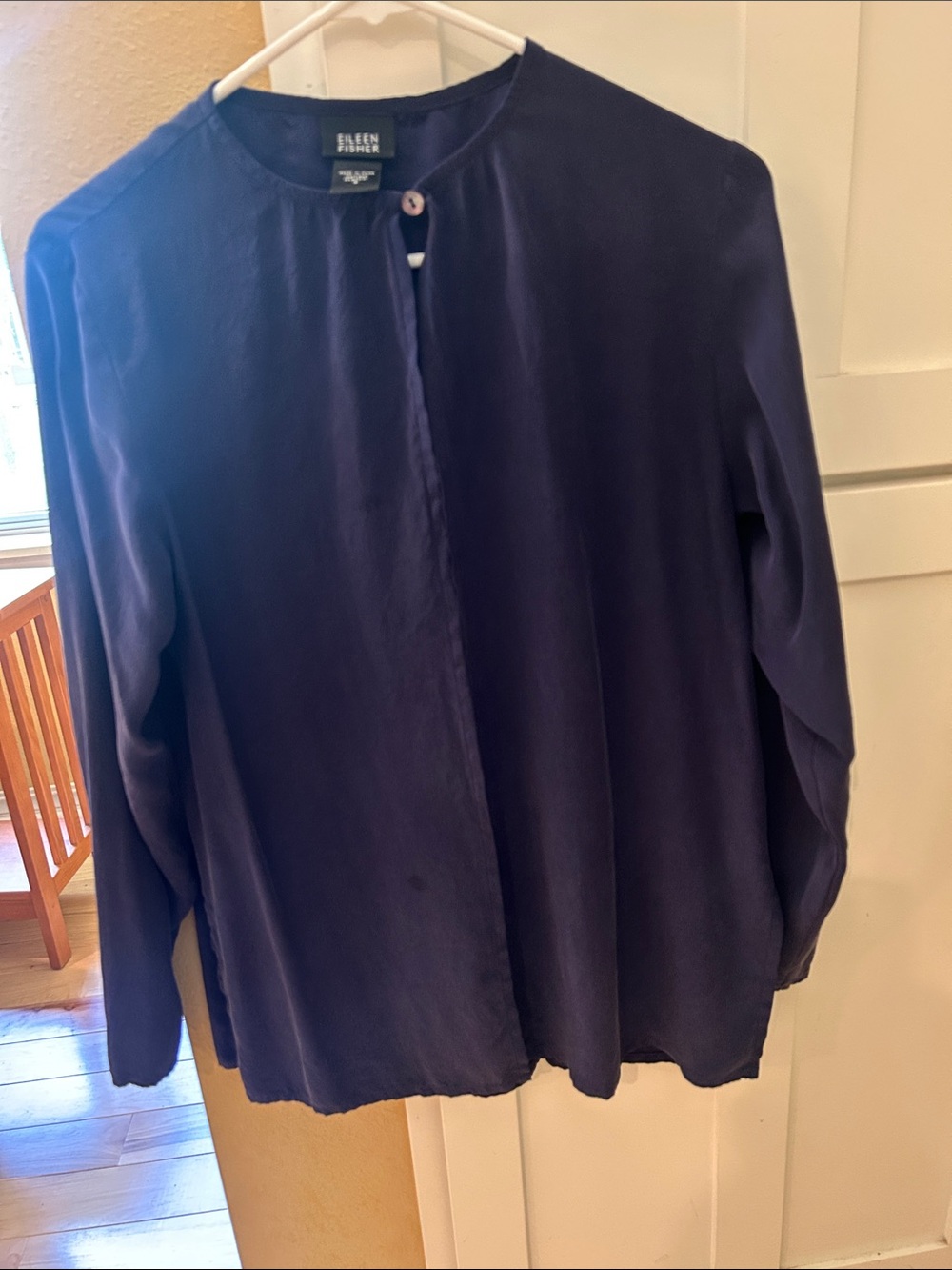 Eileen Fisher Deep Navy Silk Long-Sleeve Top